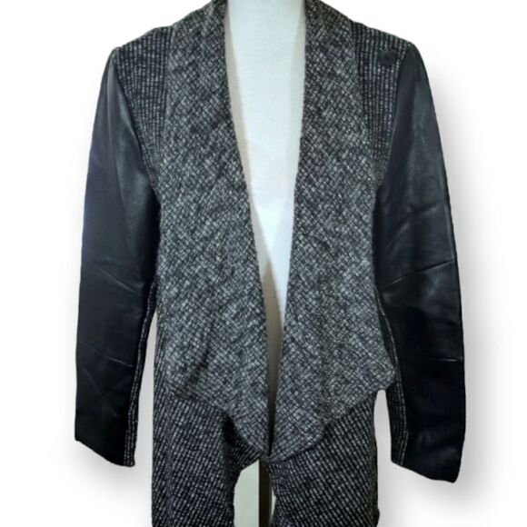 BERSHKA FAUX LEATHER SLEEVE CARDIGAN SZ.M EUC - Picture 2 of 8